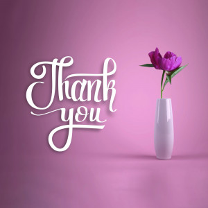 Elegant 'Thank You' card with a purple tulip in a vase