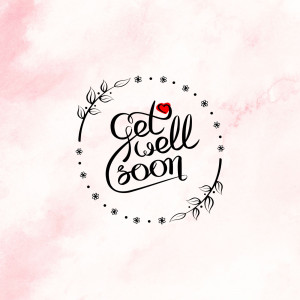 Watercolor 'Get Well Soon' card with floral wreath and a heart