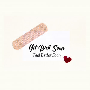 A get well soon card with a bandage and a heart