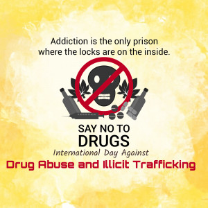 Image promoting awareness against drug abuse with a crossed-out skull and drugs.
