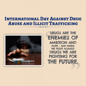 Image depicting the dangers of drug abuse with a person using drugs and a motivational quote.