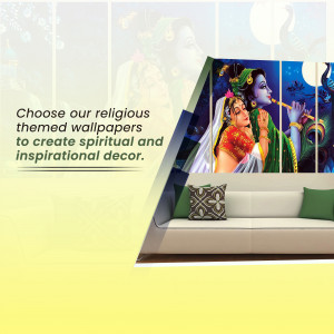 Wallpapers depicting Krishna and Radha in a living room setting