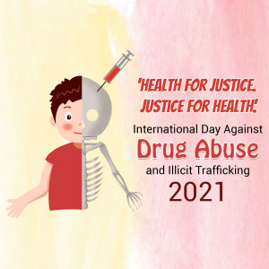 Illustration depicting the impact of drug abuse on health, with a half-human, half-skeleton figure and a syringe.