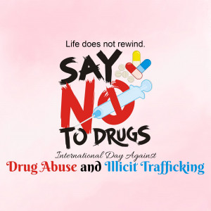 Poster advocating against drug use with pills, a syringe, and the message 'Say No To Drugs'.