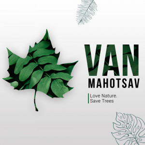Van Mahotsav poster with leaves and text