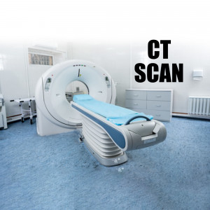 A CT scan machine in a hospital radiology department.