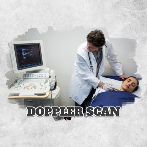 Doctor performing a Doppler scan on a patient.