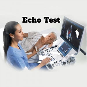 A healthcare professional performing an echocardiogram on a patient.