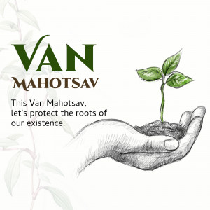 Hand holding a seedling with Van Mahotsav text