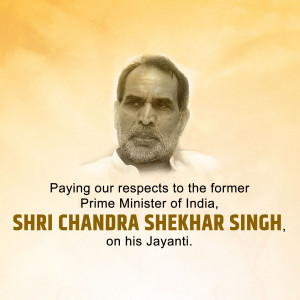 Portrait of former Prime Minister Chandra Shekhar Singh with text commemorating his birth anniversary.