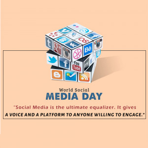 Stack of cubes with social media logos celebrating World Social Media Day
