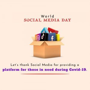 Image depicting social media icons overflowing from a cardboard box with text celebrating World Social Media Day.