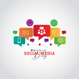 Colorful speech bubbles and social media icons with the text 'World Social Media Day'