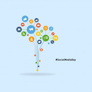 Illustration of a tree formed by social media icons with the hashtag #SocialMediaDay