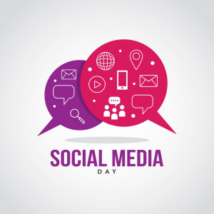 Illustration depicting social media communication with speech bubbles and icons.
