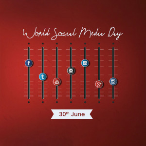World Social Media Day illustration with social media icons and sliders