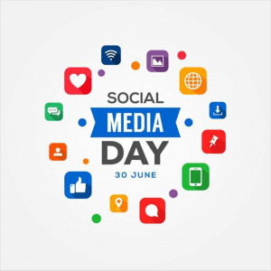 Colorful icons representing various social media platforms arranged around the text 'Social Media Day'