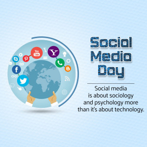 Illustration depicting a globe held in hands with social media icons, celebrating Social Media Day.
