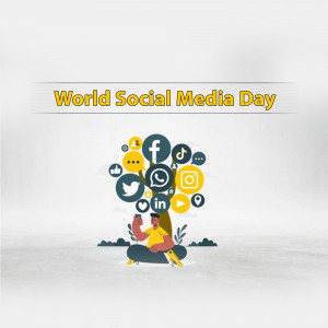 Illustration depicting World Social Media Day with various social media icons forming a tree.