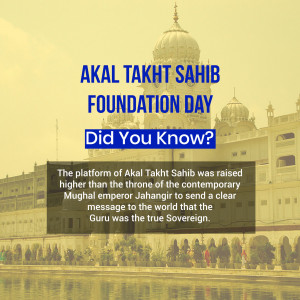 Image commemorating Akal Takht Foundation Day with a historical fact.
