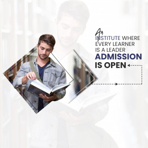Student reading a book with admissions open announcement