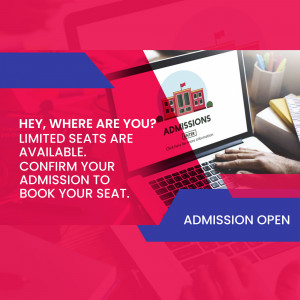 Laptop displaying university admissions information with a call to action.
