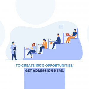 Illustration of students studying in a modern, tiered learning environment.