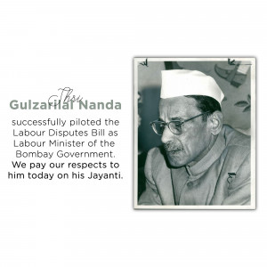 Black and white portrait of Gulzarilal Nanda, former Labour Minister of Bombay Government