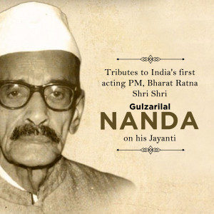 Portrait of Gulzarilal Nanda with tribute text