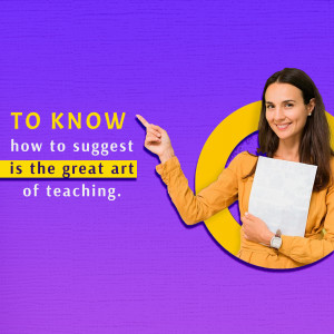 Woman pointing to text about the art of teaching