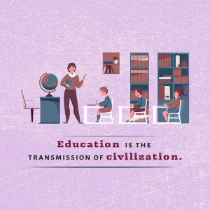 Illustration of a classroom scene with students and a teacher.