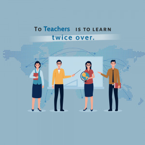 Illustration of teachers with a quote about learning.