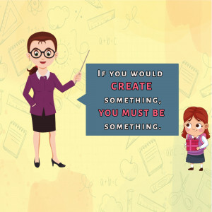 Illustration of a teacher inspiring a student with a motivational quote.