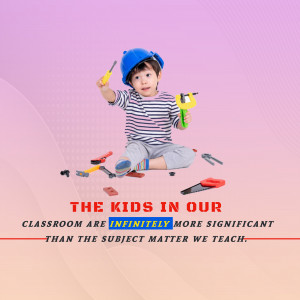 A young boy wearing a blue construction helmet and playing with toy tools.