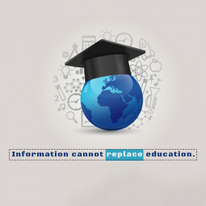Globe with graduation cap and educational icons
