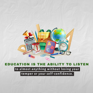 School supplies arranged with a motivational quote about education.