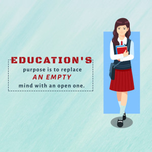 Illustration of a student with books, promoting the importance of education.