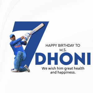 MS Dhoni birthday wish graphic with cricket imagery