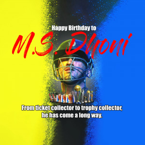 MS Dhoni birthday greeting with image and text