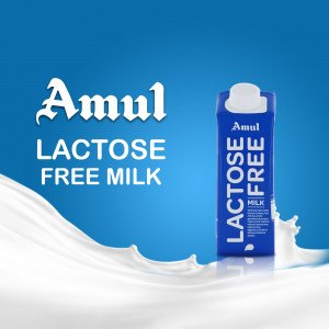 Amul Lactose Free Milk carton with splash