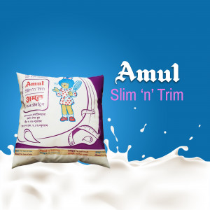 Amul Slim 'n' Trim milk pack with a splash of milk