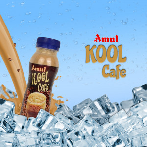 Amul Kool Cafe drink in a bottle with ice and splash