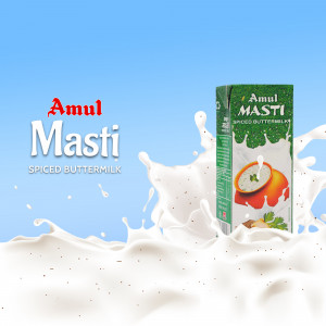 Amul Masti Spiced Buttermilk carton with splash