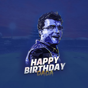 Portrait of Sourav Ganguly with birthday wishes