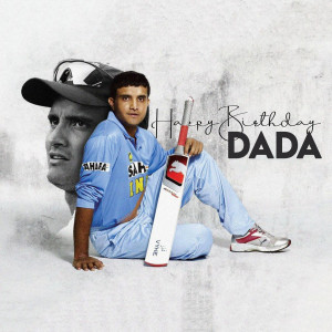 Sourav Ganguly birthday tribute image with cricket theme