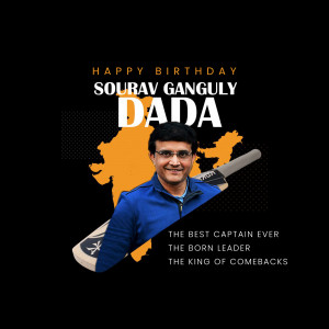 Birthday wish for Sourav Ganguly with India map and cricket bat