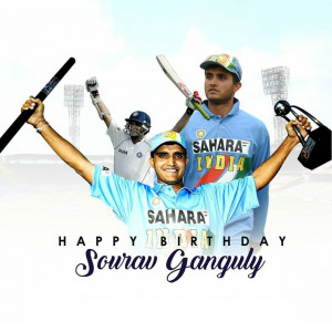 Sourav Ganguly celebrating with cricket bat and trophy