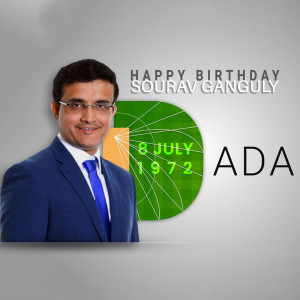 Portrait of Sourav Ganguly with birthday graphics