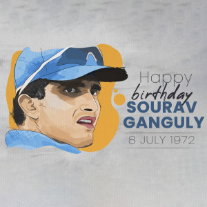 Digital illustration of Sourav Ganguly with birthday greetings