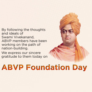 Portrait of Swami Vivekananda with ABVP Foundation Day text